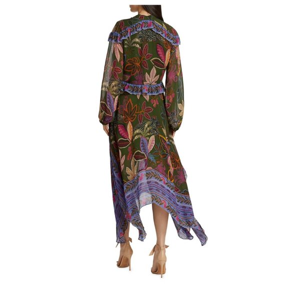 Farm Rio Wild Jungle Handkerchief Midi-Dress XS - Picture 2 of 5